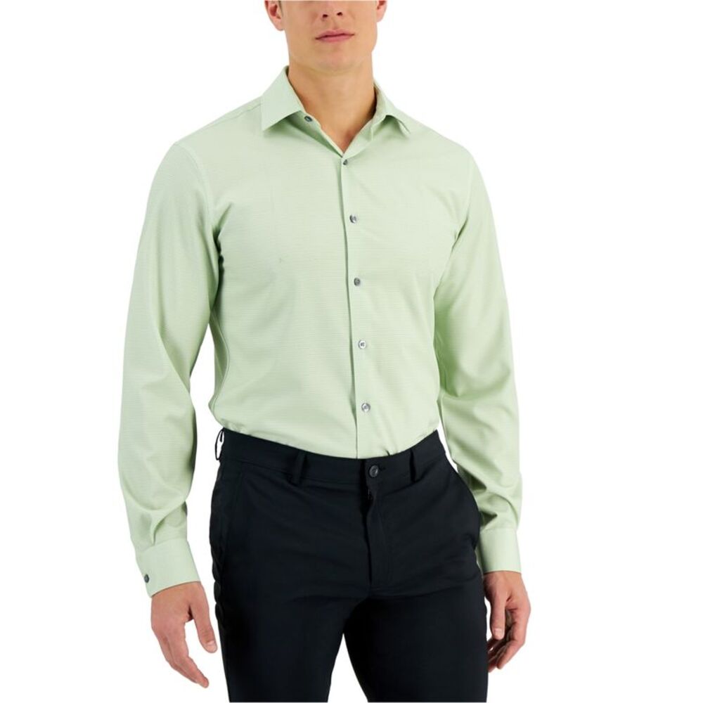 Alfani Mens Printed Stretch Button Down Dress Shirt, Green, 15-15.5 Neck, DM